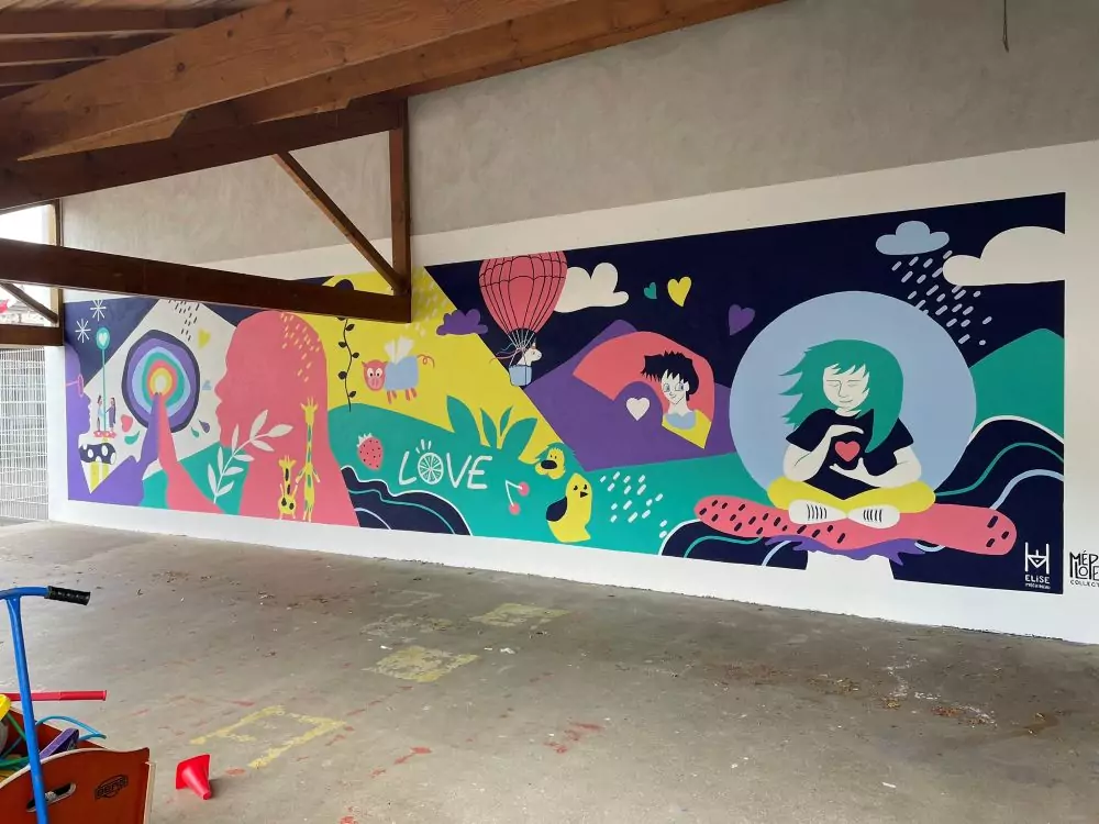 Fresque picturale pour un mur d'une structure extra-scolaire